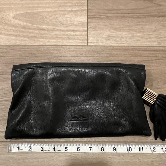 India Hicks Carmen Fold Over Clutch Black Leather - Picture 3 of 8